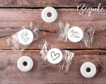 NEW! 108 Personalized Mint Stickers | Mint Labels | Mint To Be Favours | Wedding | White Cursive Mint To Be | Candy Bar | 0.75” Round Labels