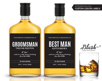 Will You Be My Groomsman / Best Man Liquor Labels | Whiskey Label | Groomsman Gift | Best Man Proposal | Groomsmen Proposal | Modern Black