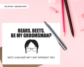 Tarjeta de padrino de boda inspirada en The Office / Osos Beets / Propuesta de padrino de boda / Padrino de boda / Dwight / Programa de televisión The Office / Paquete múltiple disponible