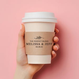 100 pezzi di maniche per tazze da caffè per matrimonio / The Perfect Blend / maniche per caffè / tazza da matrimonio / tazze da caffè personalizzate / addio al nubilato / bomboniere
