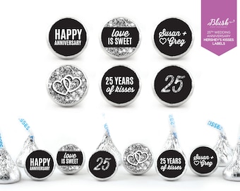 NEW! 108 Personalized Hershey’s Kisses Stickers | 25th Wedding Anniversary | 25 Years | Silver Anniversary | Custom | 0.75” Round Labels