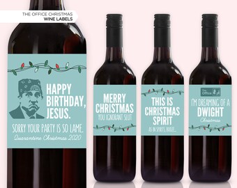 The Office Christmas Wine Bottle Labels | The Office TV Show | Wine Labels | Dwight | Michael Scott | Funny Christmas Gift | Ignorant Slut