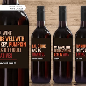 NEW Thanksgiving Wine Bottle Labels | Thanksgiving Wine Label | Thanksgiving Decor | Thanksgiving Party | Funny Thanksgiving | Friendsgiving