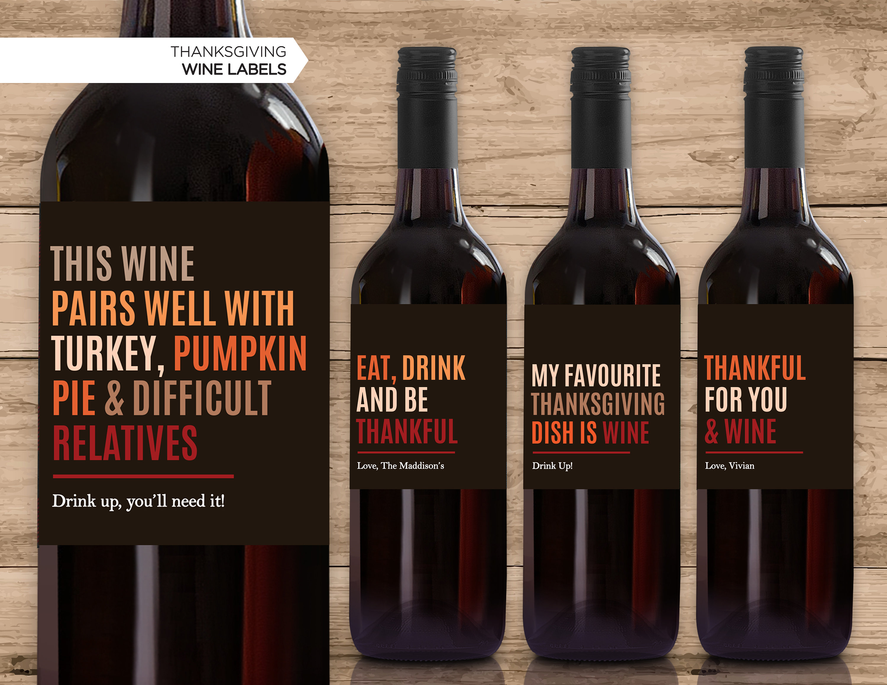 NEW Thanksgiving Wine Bottle Labels | Thanksgiving Wine Label | Thanksgiving Decor | Thanksgiving Party | Funny Thanksgiving | Friendsgiving