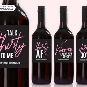 NEW! 30th Birthday Wine Labels | Dirty 30 Wine Label | Talk 30 To Me | 30 AF | 30th Birthday Decorations | 30th Birthday Party | Set Of 4