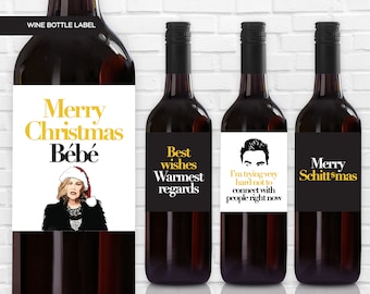 NEW! Christmas Wine Bottle Labels | TV Show | Wine Labels | David Rose | Rose Family | Ew David | Moira Rose | Bebe | Alexis Rose | Gift