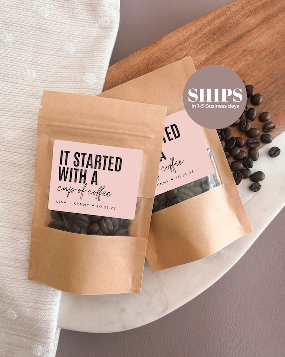 200 pcs Started With A Cup Of Coffee Wedding Favour Bag | Bridal Shower Favour | Coffee Favour Pouch | Personalized Wedding Favour | Favour