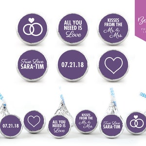 NEW! 108 Personalized Kiss Chocolate Stickers | Wedding | Custom Candy Bar Labels | 40+ Colours | Favours | Candy Bar | 0.75” Round Labels