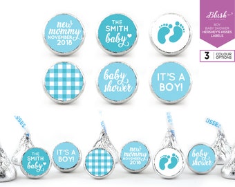 ¡NUEVO! 108 pegatinas de chocolate personalizadas con besos / Baby Shower de niño / Recuerdos de besos / Es un niño / Recuerdo de baby shower / Etiquetas redondas de 0,75"