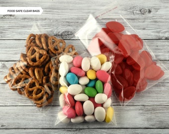 NEW! Clear Food Safe Plastic Bags | Food Favour Accessories | Pre-wrap Favours & Treats | Adhesive Seal | 12 Pack