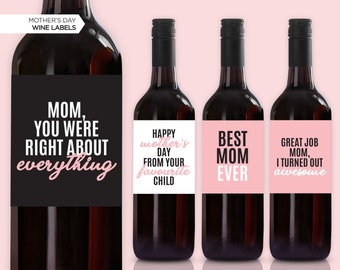 Nouvelles étiquettes de vin pour la fête des mères | Bonne fête des mères | Cadeau Fête des Mères | Fête des mères amusante | Cadeau pour maman | De votre enfant préféré | Rose