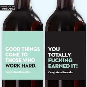 NEW! Congratulations Wine Labels | Funny Retirement Gift | New Job Gift | Promotion Gift | Graduation Gift | Earned It | Personalized Wine