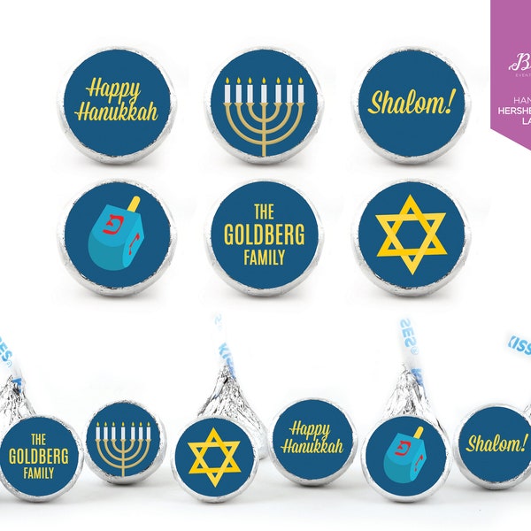 NEW! 108 Personalized Kiss Chocolate Stickers | Hanukkah | Jewish Holiday | Celebration | Hanukkah Gift | Candy Bar | 0.75” Round Labels