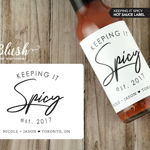 NEW Hot Sauce Wedding Favour Labels Personalized Hot Sauce Label Keeping It Spicy Hot Sauce Favors Engagement Modern Set Of 6 image 1