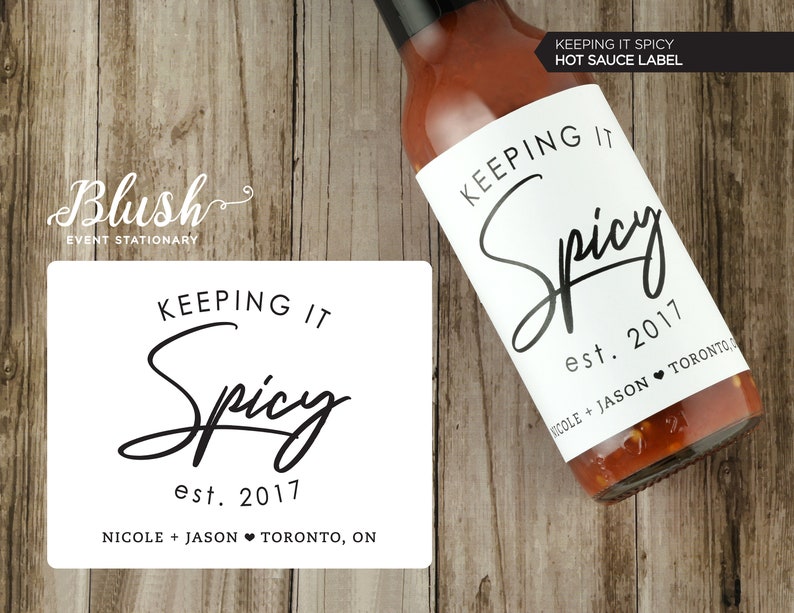 NEW Hot Sauce Wedding Favour Labels Personalized Hot Sauce Label Keeping It Spicy Hot Sauce Favors Engagement Modern Set Of 6 image 1