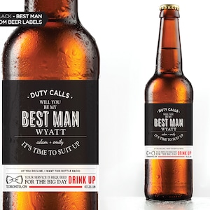 Will You Be My Groomsman/Best Man Beer Labels | Groomsmen Proposal | Personalized Wedding Beer Labels | Black or White | 4 Labels