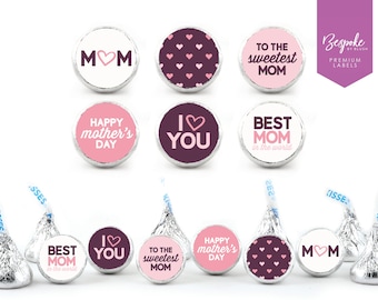 108 Personalized Mother's Day Kiss Chocolate Stickers | Mother's Day Gift | Custom Gift For Mom | Chocolate | Kisses | 0.75” Round Labels