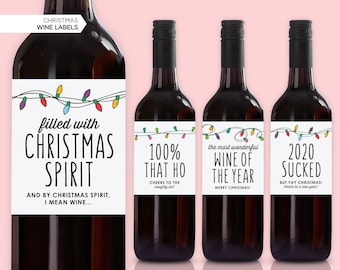 NOUVEAU ! Etiquettes drôles de Noël pour bouteilles de vin | Étiquettes de vin | Cadeau de Noël amusant unique | 2020 Sucé | 100 % que Ho | Esprit de Noël