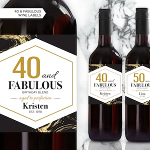 40 & Fabulous Birthday Wine Label | Birthday Gift | 40th Birthday | Wine Label | Gold | Aged to Perfection | Customize To Any Age | 1 Or 4