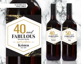Étiquette de vin pour 40 ans et anniversaire fabuleux | Cadeau d'anniversaire | 40e anniversaire | Étiquette de vin | Or | Âgé jusqu'à la perfection | Personnalisez-le à tout âge | 1 ou 4