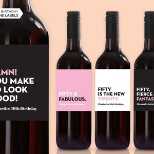 NEW! 50th Birthday Wine Labels | Fifty & Fabulous | Funny Birthday Gift | 50 Look Good | 50th Birthday | Birthday Gift | 50th Birthday Party