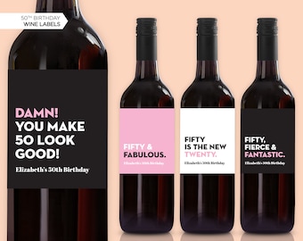 NEW! 50th Birthday Wine Labels | Fifty & Fabulous | Funny Birthday Gift | 50 Look Good | 50th Birthday | Birthday Gift | 50th Birthday Party