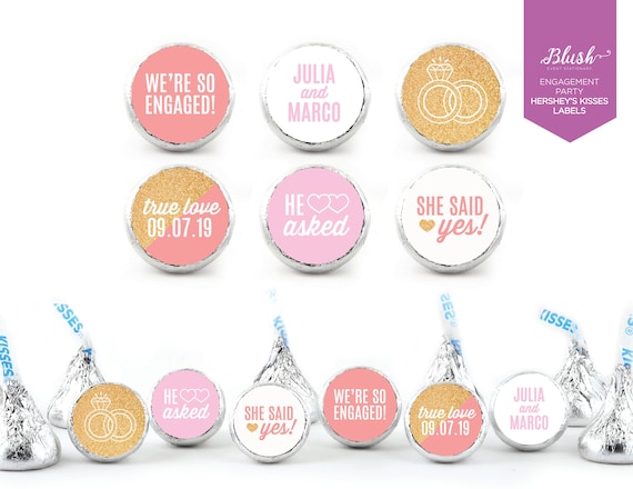 PERSONALIZED NAMES 108 HERSHEY KISS WEDDING LABELS ~ GLOSSY STICKER LABELS