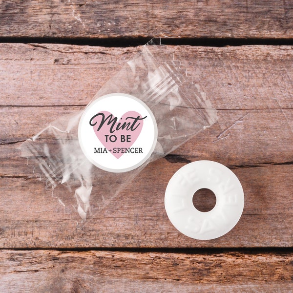 108 stickers menthe personnalisés | Étiquettes neuves | Bonbons à la menthe | Mariage | Cœur rose menthe à venir | Barre chocolatée personnalisée | Étiquettes rondes de 0,75 po.
