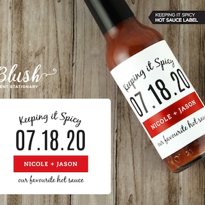 NEW! Hot Sauce Wedding Favour Labels | Personalized Hot Sauce Label  | Keeping It Spicy | Hot Sauce Favors | Engagement Hot Sauce | Set Of 6