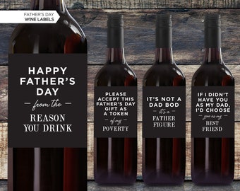 New! Father's Day Wine Labels | Happy Father's Day | Father's Day Gift | Funny Father's Day | Gift For Dad | From The Reason You Drink