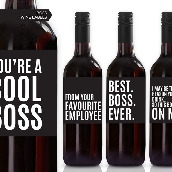 New! Boss Gift Wine Labels | Funny Boss Gift | Best Boss Ever | You're A Cool Boss | From Your Favorite Employee | Boss Thank You | Set of 4