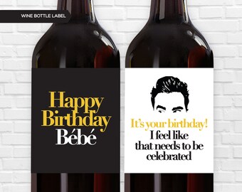 NOUVEAU ! Étiquettes d'anniversaire pour bouteilles de vin | Émission de télévision | Étiquettes de vin | David Rose | Famille Rose | Bébé | Rose Moira | David | Alexis Rose | Cadeau