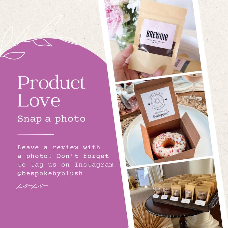 K&ouml;nnte beinhalten: Ein Set aus drei braunen Papier-Geschenkboxen mit wei&szlig;em Text. Die erste Box hat den Text "Brewing" und "Bride's Baby Shower". Die zweite Box hat den Text "I Can't Wait to Say I Do! But Who Will Be In My Bridesmaid?" mit einer Donut-Grafik. Die dritte Box ist leer.