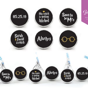 NEW! 108 Personalized Wizard Kiss Chocolate Stickers | Wizard Wedding | Magical Bridal Shower/Bachelorette | Favour | Kisses | 0.75” Labels