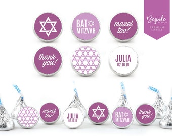 NEW! 108 Personalized Kiss Chocolate Stickers | Bat Mitzvah | Kisses Favour | Mitzvah Girl | Favour | Candy Bar | 0.75” Round Labels