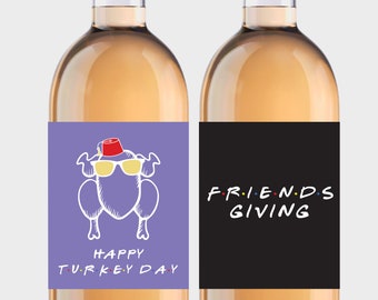 Nouveau ! AMIS donnant des étiquettes de vin | Émission de télévision d'amis | Donner des amis | Action de grâces des amis | Friends Turquie Tête | Étiquettes de vin de Thanksgiving