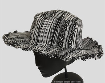 Handmade Striped Cotton Hat: Frayed Brim, UV Protection