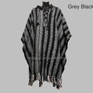 Cotton thick stripe thick poncho Grey Black