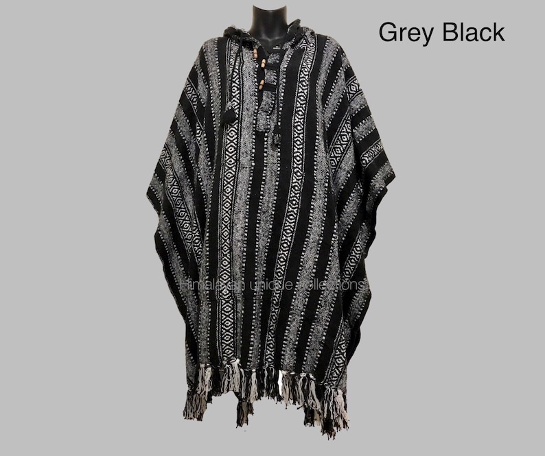 Cotton thick stripe thick poncho Grey Black