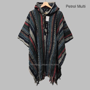 Cotton thick stripe thick poncho Petrol Multi