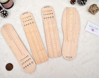 Wooden Sock Ruler: Knitting Gauge & Foot Measuring Tool
