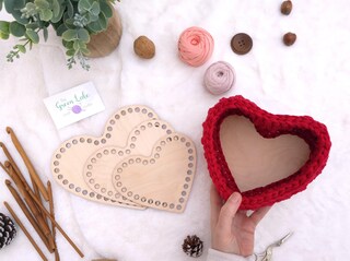 6 Cestini Per Uncinetto In Legno Non Finiti A Forma Di Cuore: Base Per Tessitura E Artigianato - 25,4x22,9 Cm