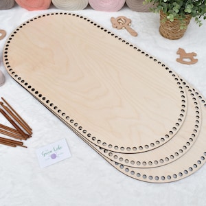 Large wooden basket base for crochet basket