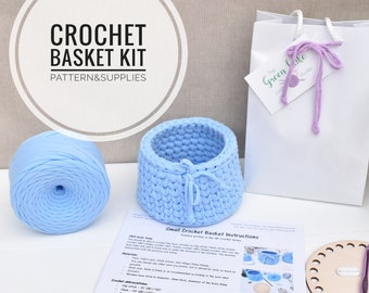 Small Crochet Basket Kit, DIY Basket Kit, Crochet pattern, DIY KIT, Easy Crochet basket kit, Craft kit, Beginners friendly crochet kit