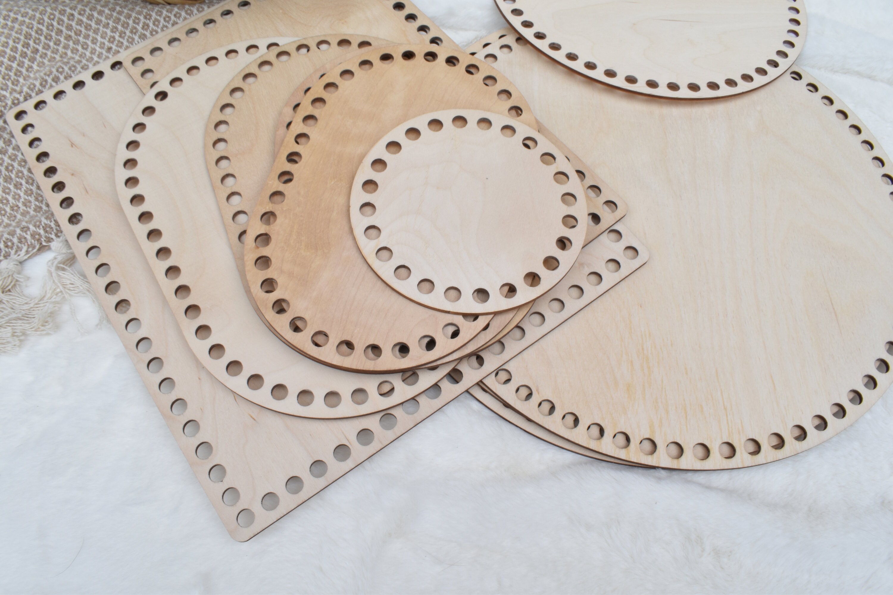 SEGUNDAS bases de madera para cestas de crochet con algún pequeño desperfecto Fondo de madera Tablero de madera Macrame blank Cestas en espiral suelo