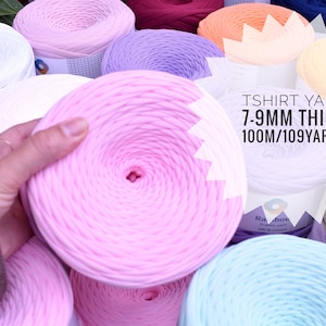 Tshirt yarn 100metres/110yards 330-380gr in 7-9mm thickness 100% Cotton Jersey yarn Premium quality Perfect for baskets, bags, home decor