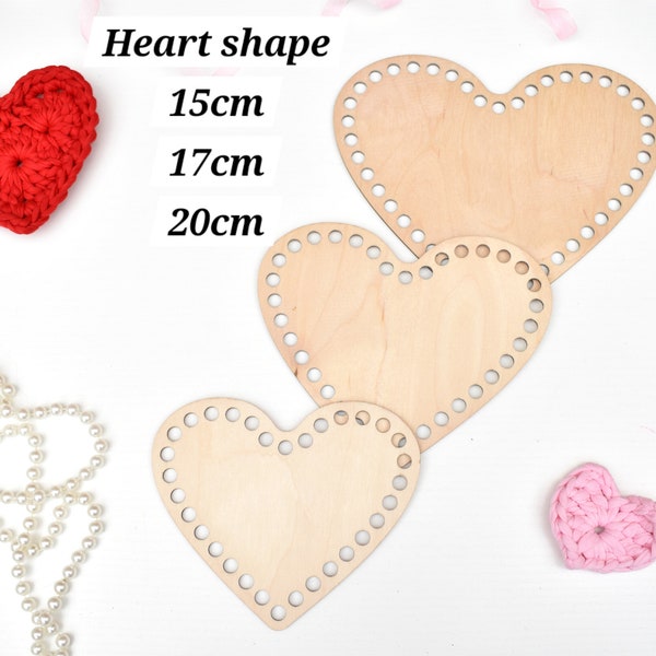 Heart wooden base for crochet basket Wooden bottom Heart shape Wooden basket bottom 15cm/17cm/20cm