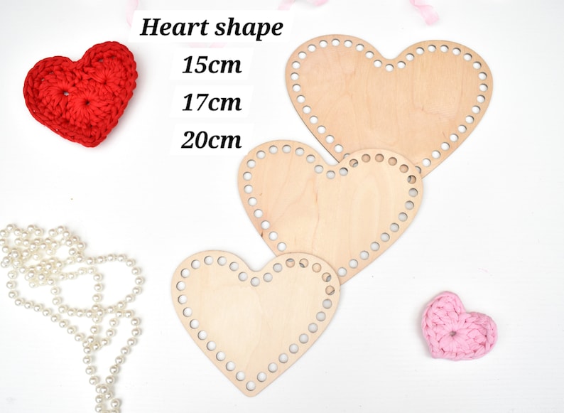 Heart wooden base for crochet basket Wooden bottom Heart shape Wooden basket bottom 15cm/17cm/20cm image 1