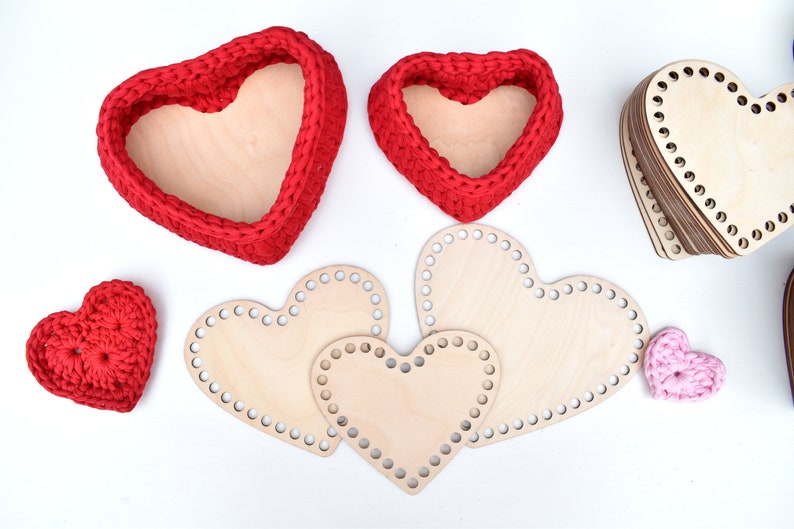 Heart wooden base for crochet basket Wooden bottom Heart shape Wooden basket bottom 15cm/17cm/20cm image 7