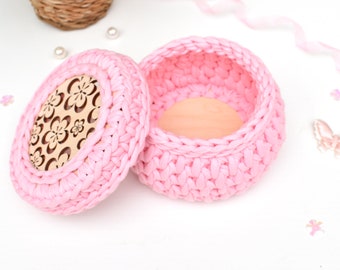 Small storage basket for jewellery with lid/top Flower Power Home decor basket Girl&#39;s room decor Headband storage basket Scrunchie storage